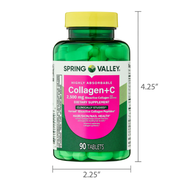 Spring Valley Colágeno + Vitamina C Alta Absorción 2500 mg – 90 tabletas - Imagen 2